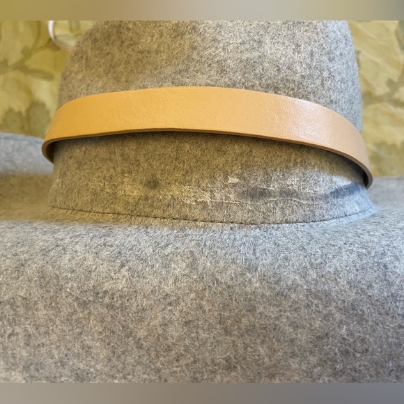 New Unisex Classic Neutral Gray Wool Hat with Tan Leather band on Wide Brim - Picture 12 of 16